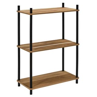 Etagère 3 Niveaux En Mdf Imitation Noyer Et Piètement En Pin Laqué Noir - Yael