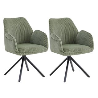 Lot De 2 Fauteuils De Table Pivotants Tissu Velours Côtelé Vert - Delia