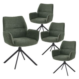 Lot De 4 Fauteuils De Table Pivotants Tissu Coloris Vert - Carlotta