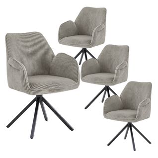 Lot De 4 Fauteuils De Table Pivotants Tissu Velours Côtelé Beige - Delia