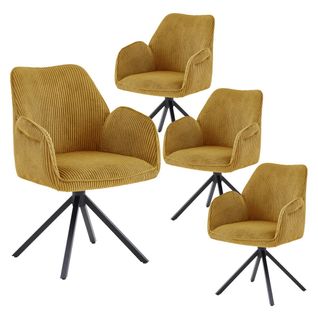Lot De 4 Fauteuils De Table Pivotants Tissu Velours Côtelé Jaune - Delia
