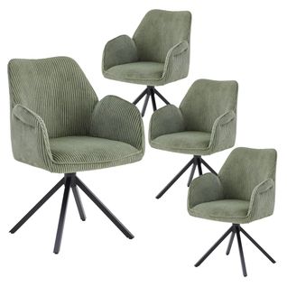 Lot De 4 Fauteuils De Table Pivotants Tissu Velours Côtelé Vert - Delia