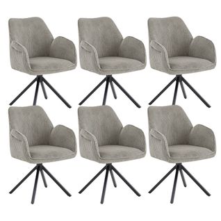 Lot De 6 Fauteuils De Table Pivotants Tissu Velours Côtelé Beige - Delia