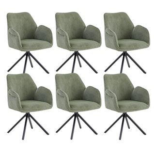 Lot De 6 Fauteuils De Table Pivotants Tissu Velours Côtelé Vert - Delia