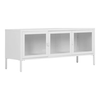 Meuble TV 3 Portes Verre Et Acier Blanc - Hendra