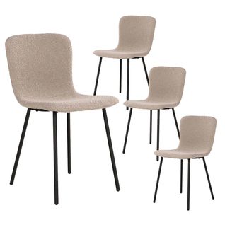 Lot De 4 Chaises Tissu Bouclé Beige Pieds Métal Noir - Laslo