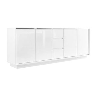 Buffet 4 Portes 3 Tiroirs Finition Blanc Laqué Brillant Weiss - Lysiane