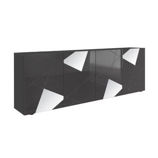 Buffet 4 Portes Finition Gris Carbone Avec Sérigraphies Et Miroirs - Oriana
