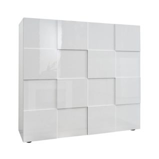 Meuble Rangement 2 Portes Blanc Laqué Weiss Relief Damiers - Rebecca