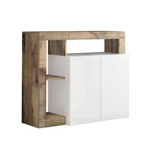 Buffet 2 Portes Blanc Laqué Encadrement Niches Aspect Bois Antik - Arturo