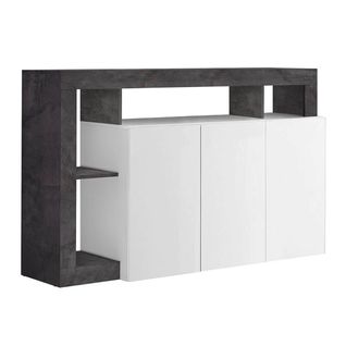 Buffet 3 Portes Blanc Laqué Encadrement Niches Aspect Gris Oxyde - Arturo