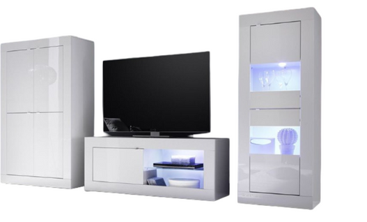 Ensemble Salon Avec Vitrine 2 Portes Finition Blanc Laqué Weiss Avec LEDs - Otello