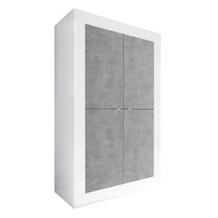 Rangement 4 Portes Finition Blanc Laqué Et Aspect Béton - Otello