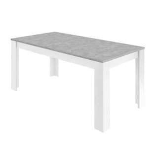 Table Repas 180cm Blanc Laqué Brillant Plateau Aspect Béton - Otello
