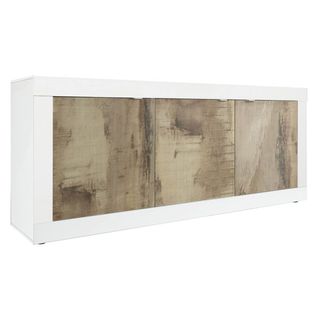 Buffet 3 Portes Finition Blanc Laqué Et Aspect Bois Antik - Otello