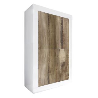 Rangement 4 Portes Finition Blanc Laqué Et Aspect Bois Antik - Otello