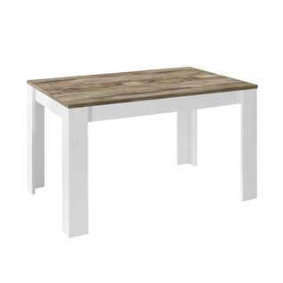 Table Repas Extensible Blanc Laqué Brillant Plateau Aspect Bois Antik - Antik