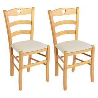 Lot De 2 Chaises Naturelles Et Assises En Tissu Ivoire - Naples