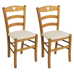 Lot De 2 Chaises Teinté Chêne Et Assises En Tissu Ivoire - Naples