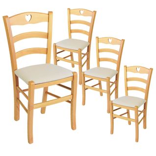 Lot De 4 Chaises Naturelles Et Assises En Tissu Ivoire - Naples