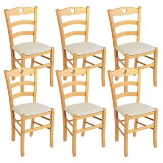 Lot De 6 Chaises Naturelles Et Assises En Tissu Ivoire - Naples