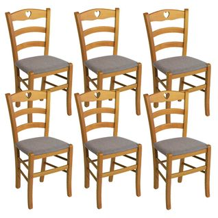 Lot De 6 Chaises Teinté Chêne  Et Assises En Tissu Chiné Gris - Naples