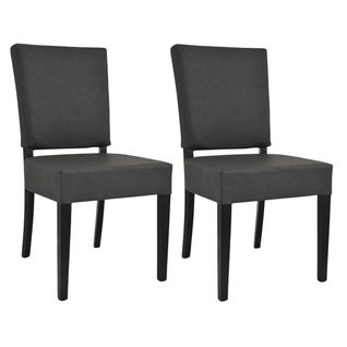 Lot De 2 Chaises Simili Cuir Piètement En Hêtre Teinté Gris Anthracite - Alba