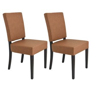 Lot De 2 Chaises Simili Cuir Cognac Piètement En Hêtre Teinté Wengé - Alba