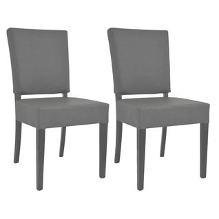 Lot De 2 Chaises Simili Cuir Piètement En Hêtre Teinté Grises - Alba