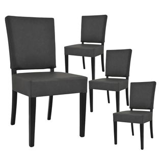 Lot De 4 Chaises Simili Cuir Piètement En Hêtre Teinté Gris Anthracite - Alba
