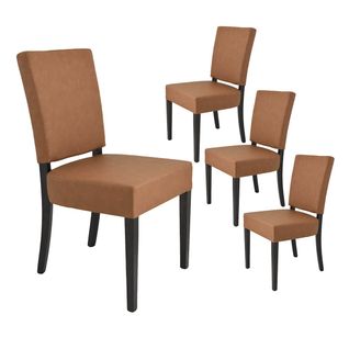 Lot De 4 Chaises Simili Cuir Cognac Piètement En Hêtre Teinté Wengé - Alba
