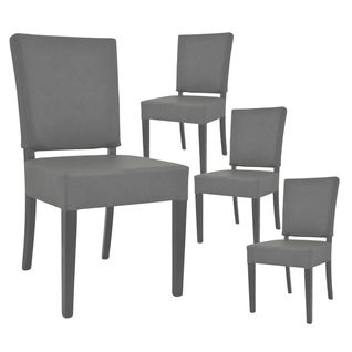 Lot De 4 Chaises Simili Cuir Piètement En Hêtre Teinté Grises - Alba