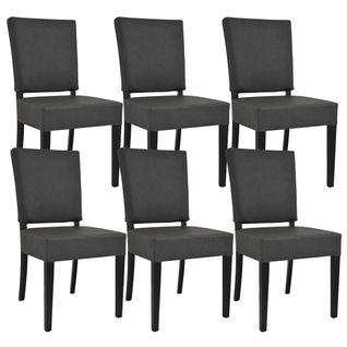 Lot De 6 Chaises Simili Cuir Piètement En Hêtre Teinté Gris Anthracite - Alba