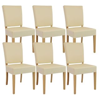 Lot De 6 Chaises Simili Cuir Ivoire Piètement En Hêtre Naturel - Alba