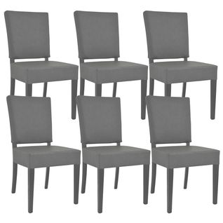 Lot De 6 Chaises Simili Cuir Piètement En Hêtre Teinté Grises - Alba