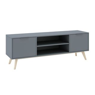 Meuble TV 2 Portes 2 Niches Scandinave Mdf Et Pin Massif Gris Vert - Canaca