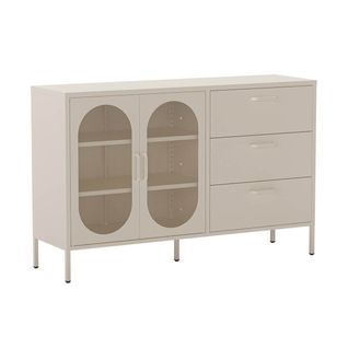 Buffet 2 Portes Ajourées 3 Tiroirs En Métal Crème - Olivia