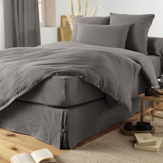 Housse De Couette 160x210cm Gaze De Coton Granit - Ourea
