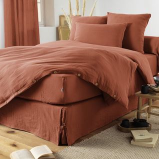 Housse De Couette 160x210cm Gaze De Coton Terracotta - Ourea