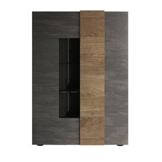 Vitrine 2 Portes Gris Anthracite Et Aspect Bois Finition Mercure - Vesuvio Titane