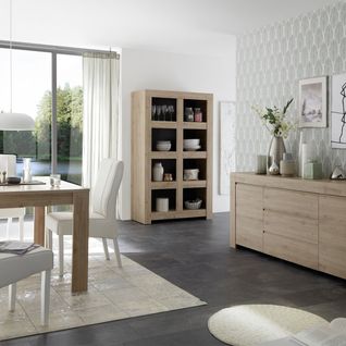 Séjour Avec Buffet 2 Portes 3 Tiroirs + Etagère Aspect Bois Finition Cadiz - Firmin