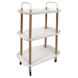 Desserte Sur Roulettes En Métal Imitation Bois Et Plateaux En Plastique Blancs - Kalio