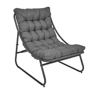 Fauteuil De Jardin En Métal Et Textilène Gris Avec Coussin - Dolci