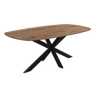 Table Repas 200cm Plateau Ovale En Acacia Massif Pieds Métal Noir - Romane