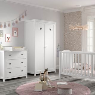 Chambre Bébé Avec Armoire 2 Portes, Commode Et Plan à Langer Laqué Blanc - Milady