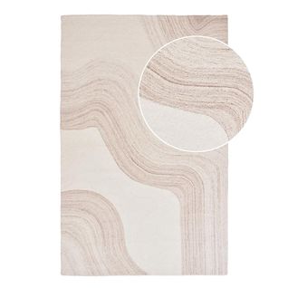 Tapis 160x230cm Tufté Main Marron Clair Et Ivoire Motifs Vagues - Wellia