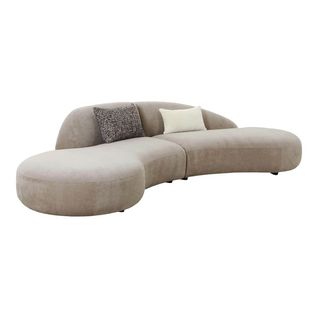 Canapé D'angle Arrondi Tissu Beige Avec 2 Coussins Déco - Gondal