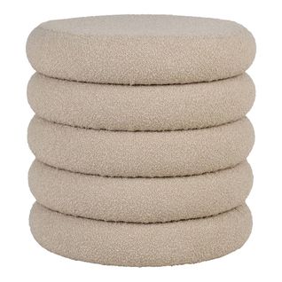 Pouf-coffre Rond En Tissu Bouclé Beige - Lastik