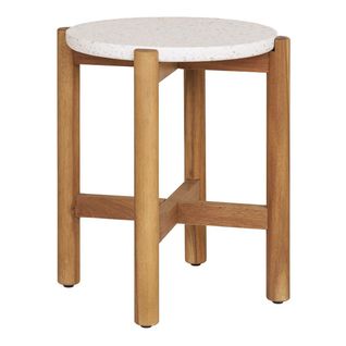 Table Basse Ronde Ø37cm En Acacia Plateau En Terrazzo - Loriena