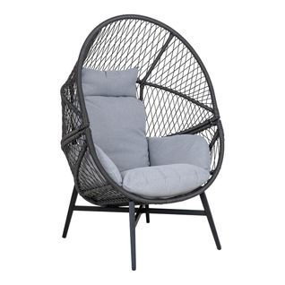 Fauteuil Lounge De Jardin Forme Oeuf En Métal Noir Et Polyrotin - Eggyn